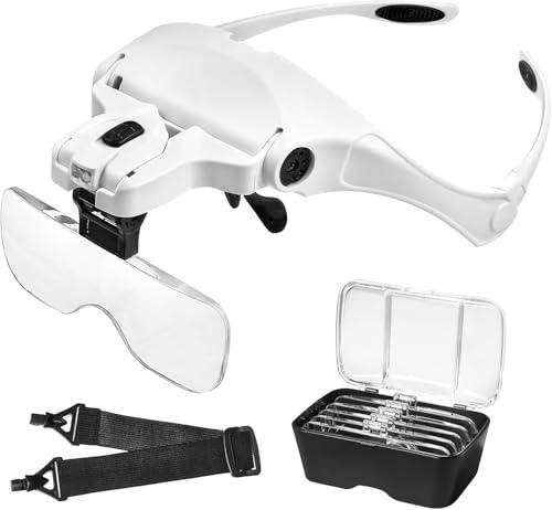 Lente Ingrandimento con Luce - Anpro 5 Occhiali Ingrandimento Professionali 1.0x a 3.5x Per Il Ricamo, Modellismo, Dentista,Piccoli Lavori di Miniatura,Riparazione di Orologi, Riparazione di Orologi