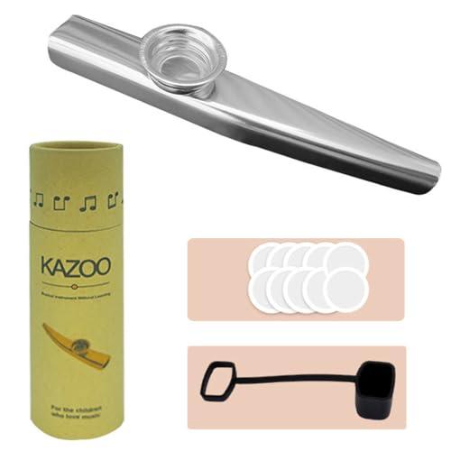 JYNVO 1 Kazoo Strumento Musicale (Argento), con 10 Membrane Kazoo, Custodia Protettiva & Tubo,sveglia Creatività & Vocale, adatto per Ukulele Chitarra Compagno & Principianti