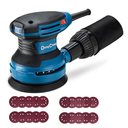 Dong Cheng Levigatrice eccentrica 380 W, 125 mm, 6 vel., orbitale 8000-12800 giri/min, con depolveratore, 20 dischi abrasivi, ideale per legno