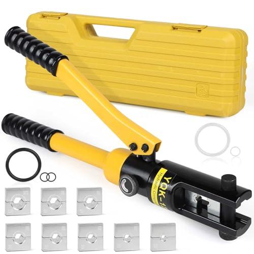 SWAWIS 12T Pinza Crimpatrice Idraulica 10–120 mm² Pinza Crimpatrice Capicorda con 8 Set di Stampi per Terminali in Rame e Alluminio Adatta per Cavi da 8 AWG-4/0 AWG