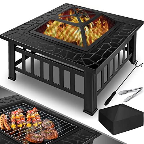 KESSER® Braciere con Grill Ø 62, Braciere multifunzionale per riscaldamento/grill per barbecue, Attizzatoio e griglia per il carbone, braciere da giardino, braciere in metallo, Nero