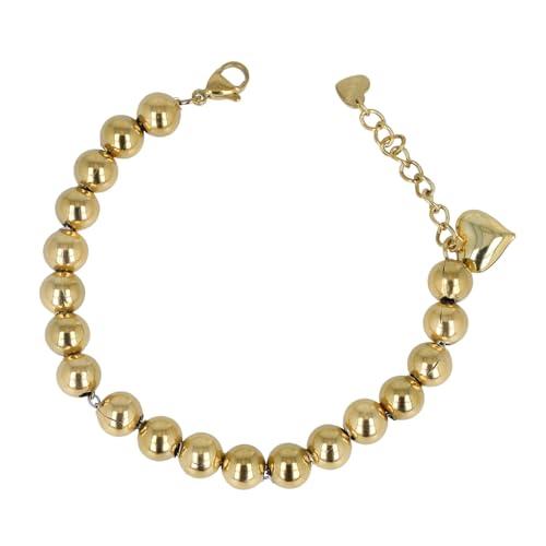 Bracciale sonaglio con sfere e cuoricino - Bracciale palline - Bracciale sfere sonaglio (Oro, 10mm)