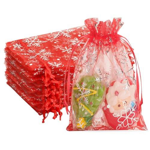 G2PLUS 50PCS Sacchetti in Organza Natalizi,Rosso,10x15cm Sacchetti Confetti Sacchettini Bomboniere,Sacchetto per Gioielli,Sacchetti per Matrimonio,Sacchetti di Lavanda,Bustine Confetti