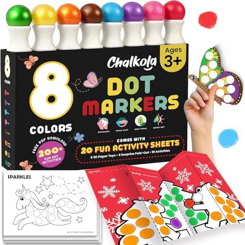 Chalkola 8 pennarelli a pois cancellabili, con libro di attività da 20 pagine, penna per bingo, penna per timbri per bambini a partire dai 2 anni in su, bingo dabber, set per pittura per bambini in
