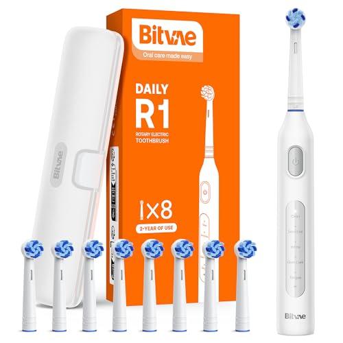 Bitvae R2 Spazzolino Elettrico Rotante per Adulti con 8 Testine, Custodia da Viaggio, Spazzolino Ricaricabile a 5 Modalità con Sensore di Pressione, Ricarica Rapida in 3 Ore per 30 Giorni