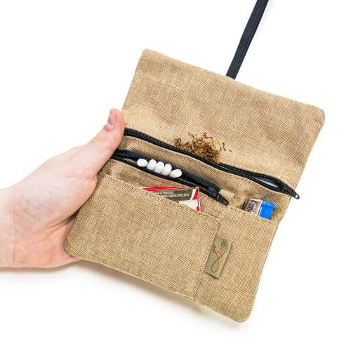 Porta Tabacco Cartine e Filtri Idrorepellente Cucito a Mano - Astuccio Portatabacco in Tessuto con cerniera extra, Porta Tabacco Donna - Porta Tabacco Uomo