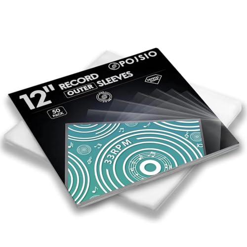 POJSIO 50 Pz. Buste Vinili 33 Giri Esterne, Custodia Vinili 33 Giri Trasparenti Per Singoli e Doppi LPs, Buste Vinile 33 Giri per 12 Pollici Dischi, Protezione Polipropilene Vinile Copertine Cover