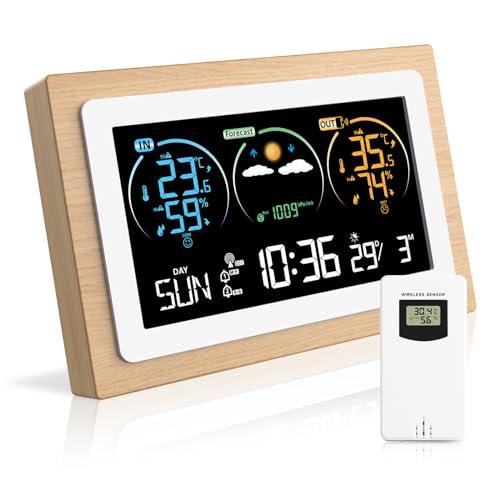 Stazione Meteo con Sensore Esterno, Stazione Meteorologica con Sensore Esterno, Stazione Barometrica con Sensore Esterno Display a Colori, Previsioni del Tempo, Barometro