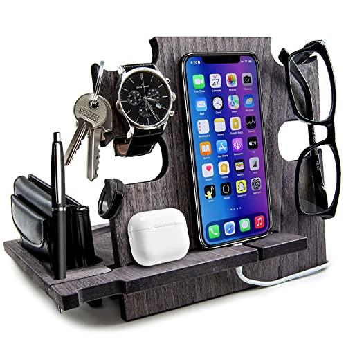 Docking Station in Legno Multifunzione: Organizer da Scrivania e Svuotatasche Design Moderno per Casa e Ufficio - Regalo Compleanno Uomo, Regalo Natale (Grigio (ardesia))