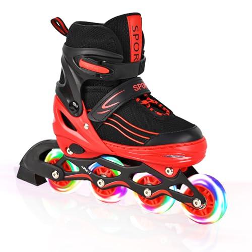 MGYZM Pattini in linea per bambini, regolabili, per bambini, adulti, ragazze e ragazzi, pattini in linea, per interni ed esterni, viola (Rosso, Large(38-41 EU))