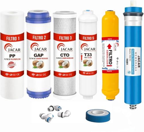 Filtri per osmosi inversa a 6 stadi universali con membrana 50 GPD e filtro rimineralizzatore per osmosi compatibile con quasi tutti i sistemi non compatti, kit di ricambi per osmosi inversa (6 stadi)