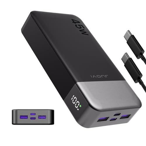 JUOVI Power Bank 20000mAh, 45W Caricatore Portatile Ricarica Rapida, Batteria Esterna 4 Porte, Caricabatterie Portatile per MacBook, Samsung, Dell, HP, Tablet, iPhone 16 15 14 13 e Altro (Nero)