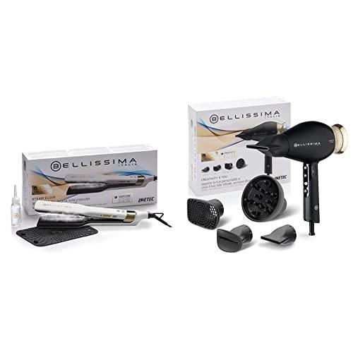 Bellissima Imetec Creativity 4 You, Asciugacapelli Professionale, 4 Accessori, Diffusore & Imetec Steam Elixir, Piastra a Vapore, Capelli lisci in Una Sola Passata Senza Danni