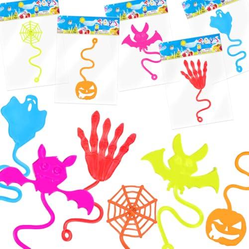 SULOLI 30 Pezzi Appiccicose Halloween,Colorati Mani Appiccicose Giocattoli,Ragnatela,Zucca,Fantasma,Pipistrello Appiccicosa Gadget Feste di Halloween Regalo per Bambini