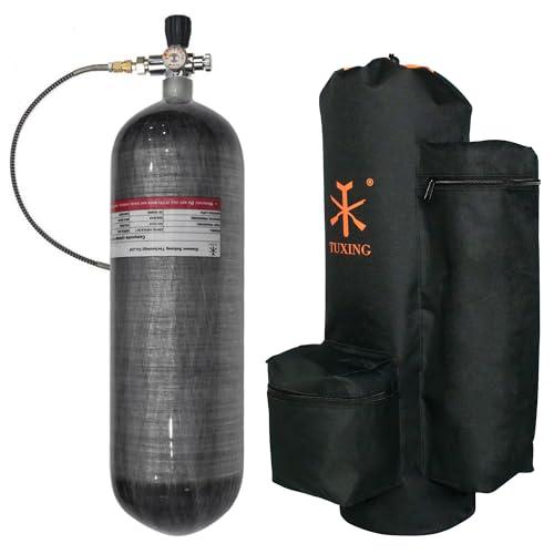 TUXING 4500psi Serbatoio di Aria in Fibra di Carbonio 6.8L con Borsa di Trasporto, Sistema di Aria Compressa PCP Paintball con Valvola Regolatrice Manometro per Fucili Aria PCP Ara Scuba
