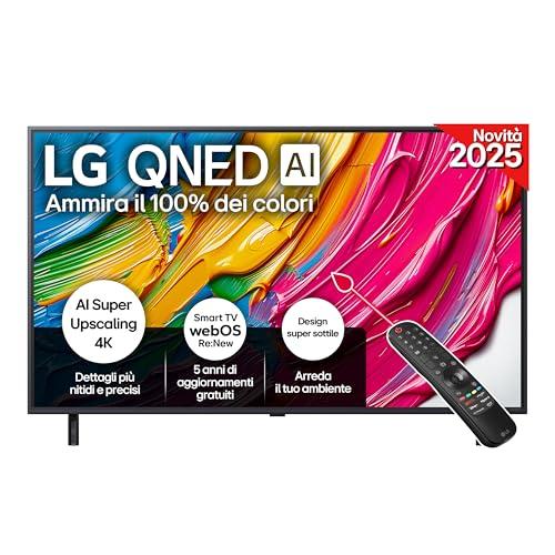 LG QNED AI QNED80 TV 50 pollici, Smart TV 4K, Processore α7 Gen8, Dynamic QNED Color, Design Super Slim, webOS con AI e telecomando puntatore AI, Gaming con VRR 4K@60Hz, 50QNED80A6A 2025