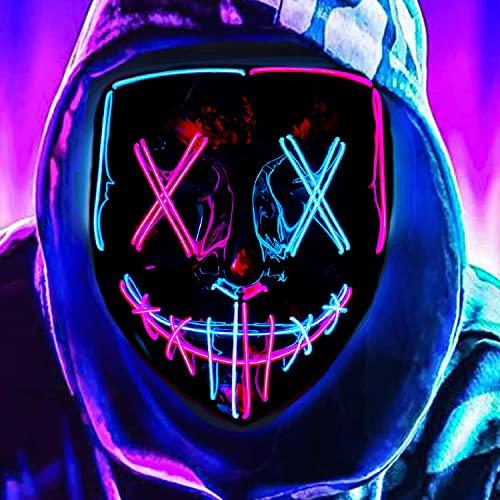 Maschera LED per Halloween, maschera luminosa e spaventosa LED, con filo elettroluminescente, per feste in maschera, feste di Halloween, feste e cosplay, per bambini, uomini e donne