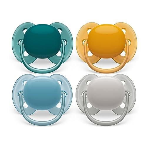 Philips Avent ultra soft ciuccio - 4 ciucci morbidi e flessibili per bambini di età compresa tra 6 e 18 mesi, senza BPA, con custodia da trasporto per sterilizzatore modello SCF091/36
