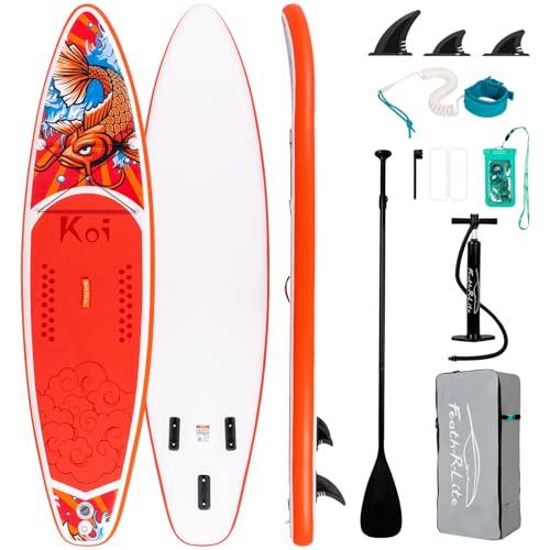 FunWater Gonfiabile Stand Up Paddle Board Paddleboard Con Accessori Paddleboard Zaino, Pompa A Mano, Guinzaglio, 3 Pinne Staccabili, Pagaia Galleggiante Regolabile