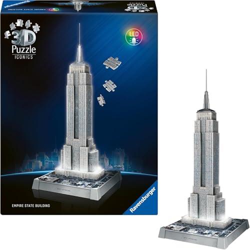 Ravensburger - Puzzle 3d Iconics Empire State LED | Puzzle 3d Per Adulti E Bambini A Partire Dagli 8 Anni | Modellismo Da Costruire Adulti Di 216 Pezzi | Regalo Bambino 8 Anni E Più