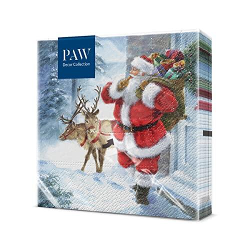 PAW - Tovaglioli di Carta (33 x 33 cm) I 20 Pezzi I Tovaglioli Carta I 3 Veli I Natale, Inverno, Neve, Babbo Natale I Colore: Santa is coming