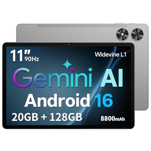 Tablet 11 pollici con custodia, sistema Android 16 con Gemini AI, 20 GB RAM + 128 GB ROM (espandibile a 1 TB), display 90 Hz, Unisoc T7250 Octa Core, 13 MP + fotocamera 8 MP, Face ID, Widevine L1