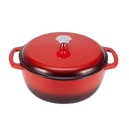 Amazon Basics Rotondo Casseruola “forno olandese” in ghisa smaltata, 5.7 L, Rosso