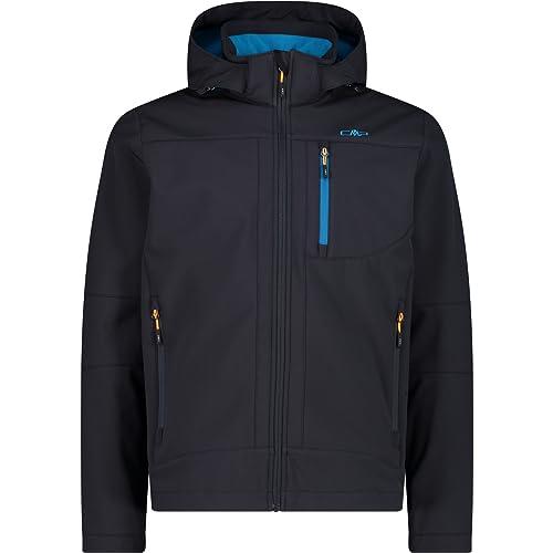 CMP - Giacca in Softshell da Uomo con Cappuccio Removibile, Antracite-Reef, 58