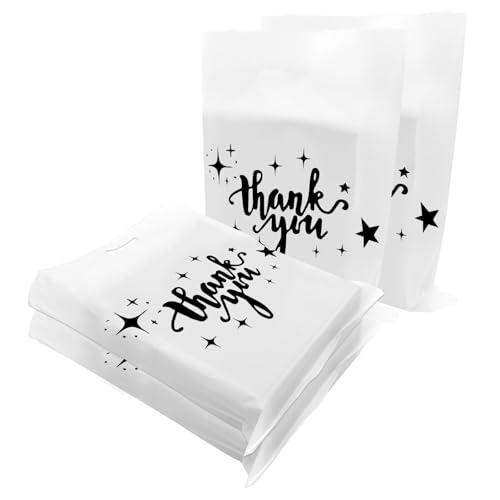 100 sacchetti regalo di ringraziamento, extra spessi, 2,36 ml, 30 x 40 cm, sacchetti di plastica per piccole imprese, negozi e boutique, sacchetti di plastica riutilizzabili con manico (bianco)