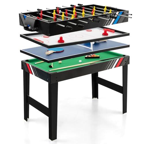 GYMAX Tavolo da Gioco Multiuso 4 in 1, Tavolo Multiuso Combinato da 125 cm con Hockey, Tennis da Tavoli, Calcio, Biliardo, Set da Tavolo per Giochi Interni per Casa, Feste, Raduni
