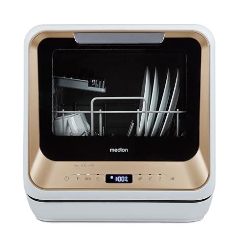 MEDION mini lavastoviglie DWT20 (lavastoviglie da tavolo, 2 coperti, funziona con/senza collegamento all'acqua, 6 programmi di pulizia, biberon, preselezione dell'ora di avvio)