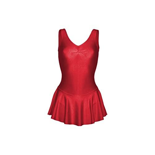 Prime fashions - Bambini Nylon Lucido Senza Maniche - Danza Balletto Ginnasti- Body con gonna Ragazze, Rosso, 9-10 Years