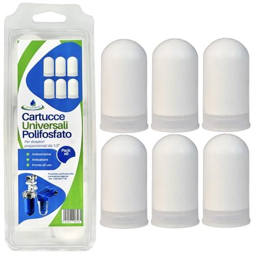 acquaverde | 6 Cartucce Universali di Polifosfato, Ricariche per Dosatori Proporzionali della Caldaia, Anticalcare, Anticorrosive, Trattamento Acque Domestiche, Pronte all'uso in Blister