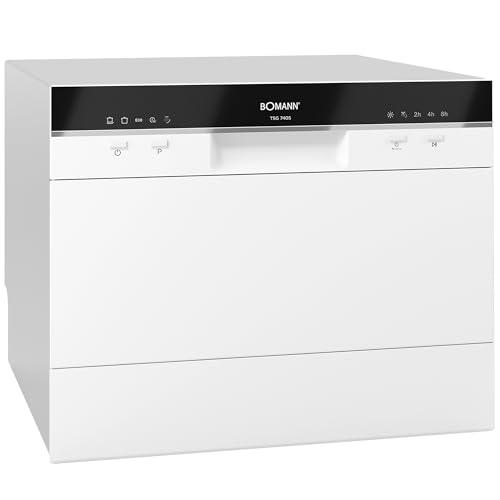 Bomann, Lavastoviglie compatta TSG7405-Bianco, 6 livelli di impostazione, 5 programmi di lavaggio, indicatori LED, apertura automatica, sicurezza antitrabocco, 43,8 x 55 x 50 cm, 20 kg
