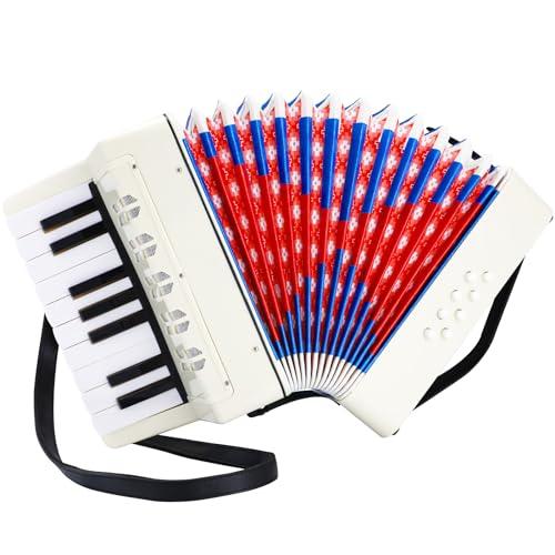 Fisarmonica per Bambini,17 Tasti 8 Bassi Pianoforte Organetto con Cinghie Regolabili,Fisarmonica a Bottonicon per Adulti e Bambini dai 3 anni,Concertina Strument Musicale per Principianti (Bianco)