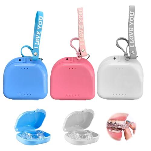 XUZOPIM 3 Pezzi Denture Holder Porta Apparecchio Denti With Vent Holes For Dentures Dental Bite Case Dental Appliance Orthodontics Mouth Guard Con Cordino Per Il Trasporto