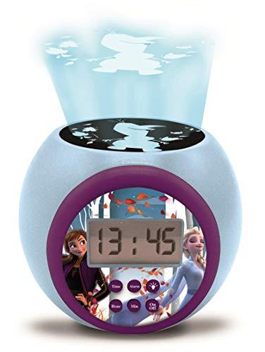 Lexibook, Frozen, Sveglia a proiettore con funzione snooze e allarme, luce notturna con timer, schermo LCD, funzionamento a batteria, blu/viola, RL977FZ