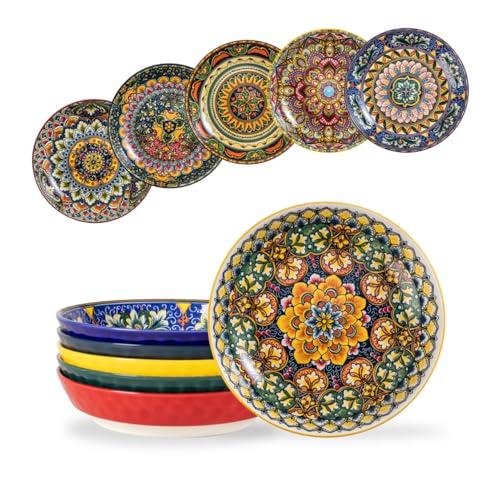 Henten Home Set di 6 Piatti Fondi, Piatti per Pasta/Spaghetti, Ciotole per Pasta/Rame, Ciotole Grandi per Insalata 810 ml, Set di Piatti per Zuppe - Stile Bohémien