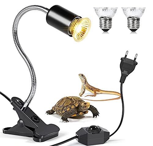 MILIWAN Lampada Tartaruga Kit Include 2 Lampade Riscaldante per Rettili e 1 Portalampada E27, Lampade Calore da 75W con Luce UVA UVB Bianca Calda per Tartaruga, Serpente, Lucertola, Cacatua, ecc