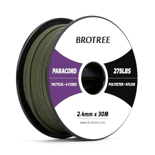 Brotree Paracord 2,4 mm 275lb Corda Nylon 30M 4 Fili Bobina Corda Sopravvivenza - 125 kg Carico di Rottura (Verde Militare)