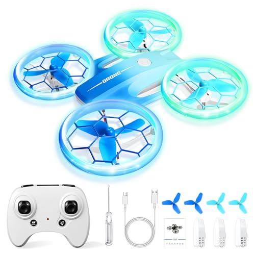 Charmofun Mini Drone Giocattolo per Bambini, Drone Telecomandato con 4 Effetti Luci Led, Droni per Principianti con Capriole a 360°, 3 Batterie, Regali per Bambini e Bambine 6 7 8 9 10+ Anni