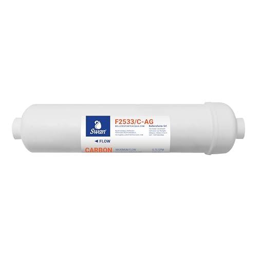 Filtro in Linea per Impianti ad Osmosi - Carbone + AG - Elimina Cloro, Torbidità e Particolato - Batteriostatico - 10 Pollici 1/4 filetto - Alta Qualità (IN10C-S)