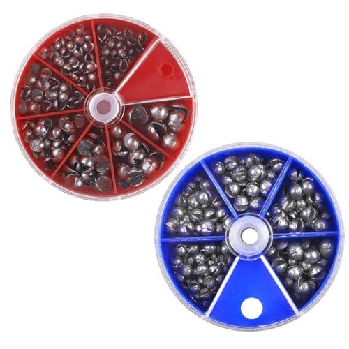 2 Scatole Pesi per Piombo da Pesca, Pesca Piombo Shots,Pesi per Piombi Rimovibili, Diviso da Pesca Split Shot Piombini da Pesca Spaccatura 7 misure(0,4g 0,5g 0,6g 0,8g 1g 1,2g 1,5g)