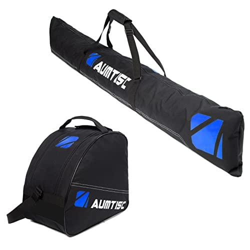 AUMTISC Borsa per Kit da Sci - Borsa per Scarponi Combinata e Imbottita per 1 Paio di Scarponi - Borsa da Sci Regolabile Fino a 200 cm(Blu,imbottito-3mm)