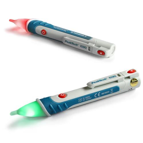 PeakTech 1030 - Tester di Tensione AC senza Contatto con Lampada a LED, Campo di Funzionamento Ac 50-1000V, Sistema di Misurazione, Penna Multimetro Portatile, Segnale Acustico - 157X26Mm