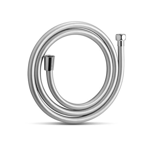 OFFO Tubo Doccia 1,6 M Con Protezione Anti-Torsione, Flessibile Doccia In PVC, Tubo Doccia Di Ricambio Ad Alta Pressione, Per Rubinetteria Bagno, Argento