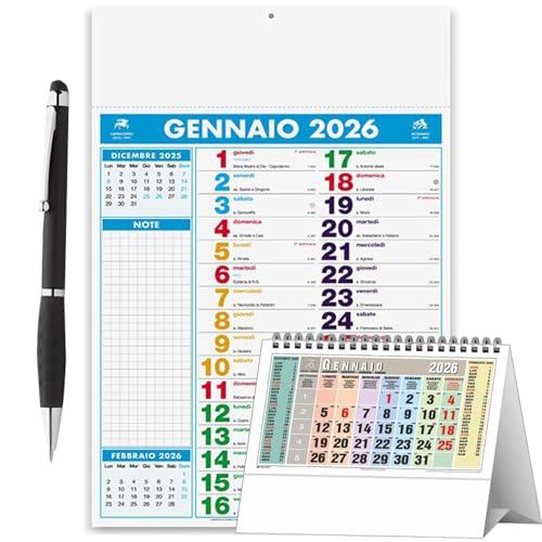 Calendario 2026 da muro olandese 12 mesi, formato grande (47cm x 28.8cm) Multicolore Note, Spazio note giornaliera_omaggio Calendario da tavolo 2026 + omaggio penna touch screen