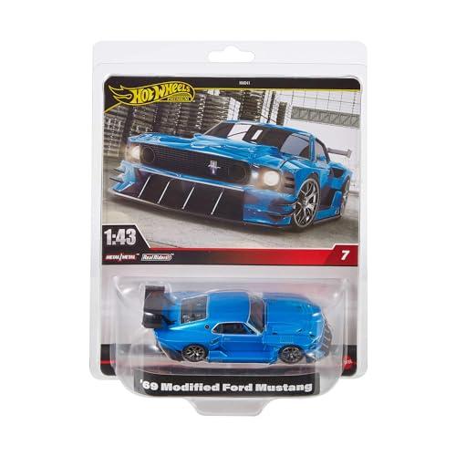 Hot Wheels Premium Ford Mustang '69, veicolo in scala 1:43, replica ufficiale da esposizione, pneumatici Real Riders, carrozzeria e telaio Metal, giocattolo, 14+ anni, per collezionisti adulti, HWT04