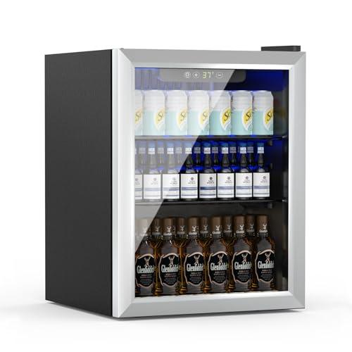 DollarDash Frigorifero da 50L, Mini Frigo da 70 Lattine Autoportante con Porta Frontale in Vetro per Limonate e Birra, Frigorifero da Sotto il Tavolo con Ripiani Regolabili e Display Digitale(Argento)