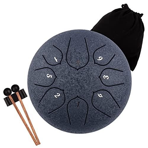 Lomuty Steel Tongue Drum, 6 Pollici 8 Note Do Maggiore Accordato Tamburi in Acciaio, Strumento a Percussione con Bacchette per Tamburi e Borsa (Blu Acciaio)